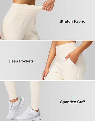 High Waisted Yoga Jogger Pants Beige