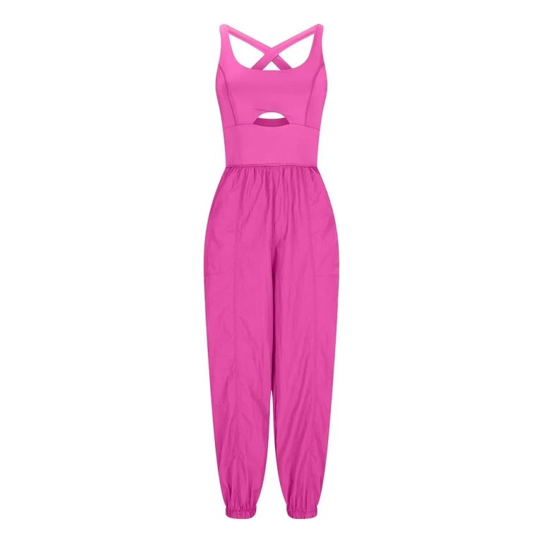 Women’s Workout Jumpsuit Cut Out Tank Pink