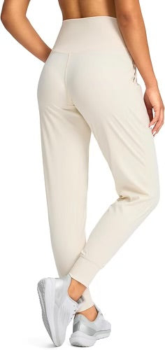 High Waisted Yoga Jogger Pants Beige