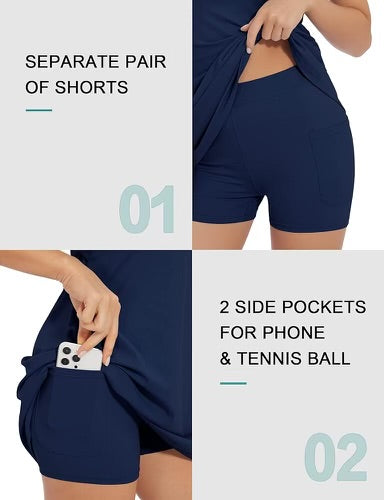 Blue Backless Tennis Dress Built In Shorts and Bra