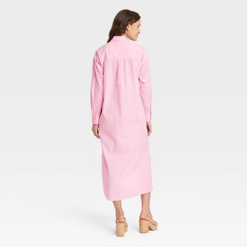 Women’s Cinch Waist Midi Shirt Dress Pink