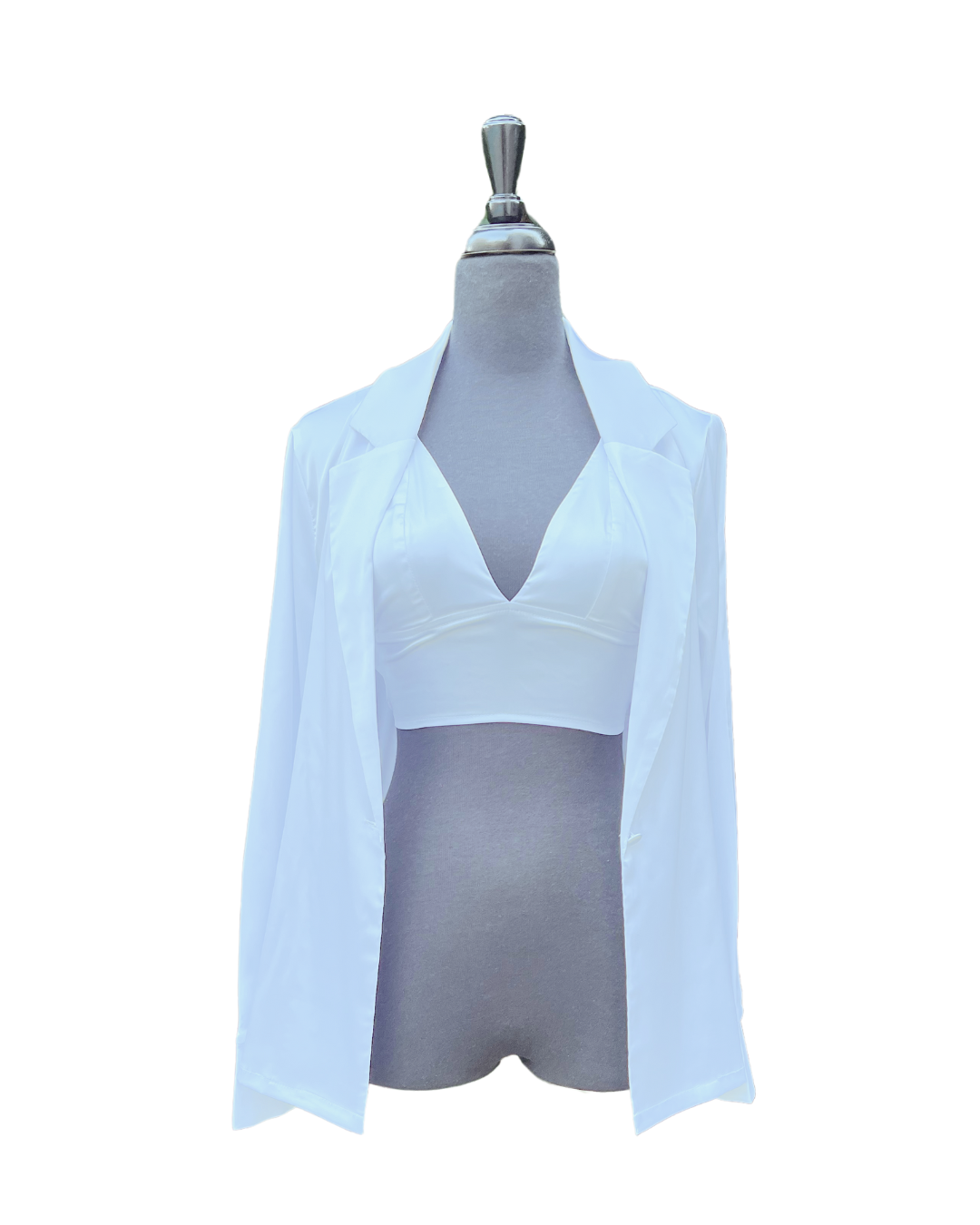 Satin White Blouse & Crop Cami Set