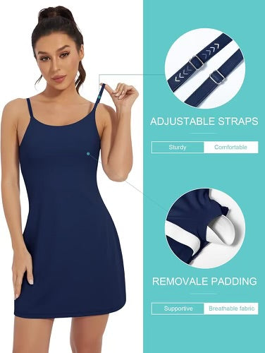 Blue Backless Tennis Dress Built In Shorts and Bra