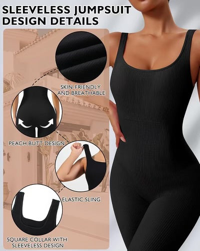 Women’s Sleeveless Seamless Ribbed Bodysuit Black