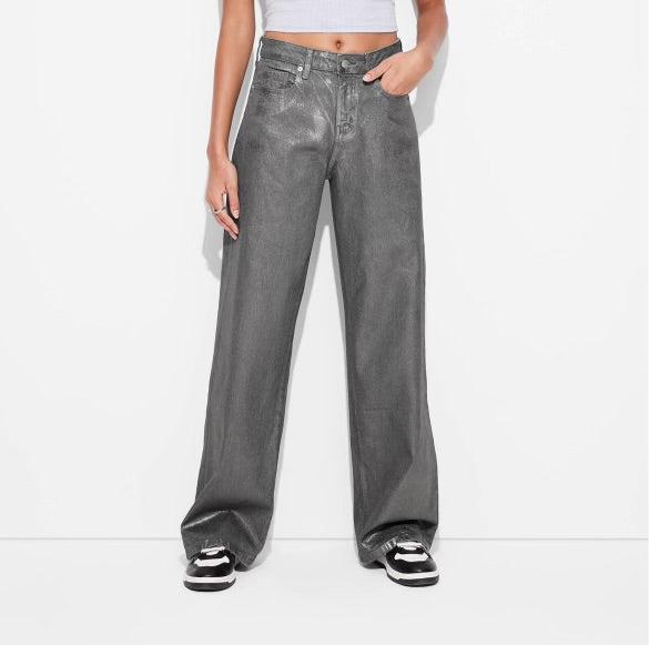 High Rise Baggy Jeans Shimmer Gray