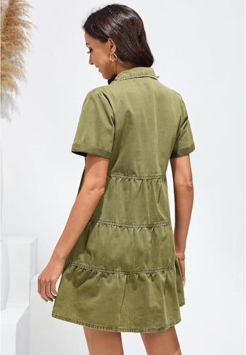 Denim Army Green Dress Button Down Shirt