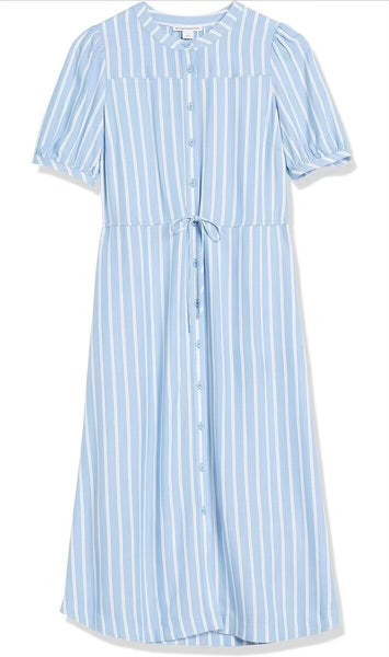 Women’s Midi Button Down Shirt Drawstring Waist Dress