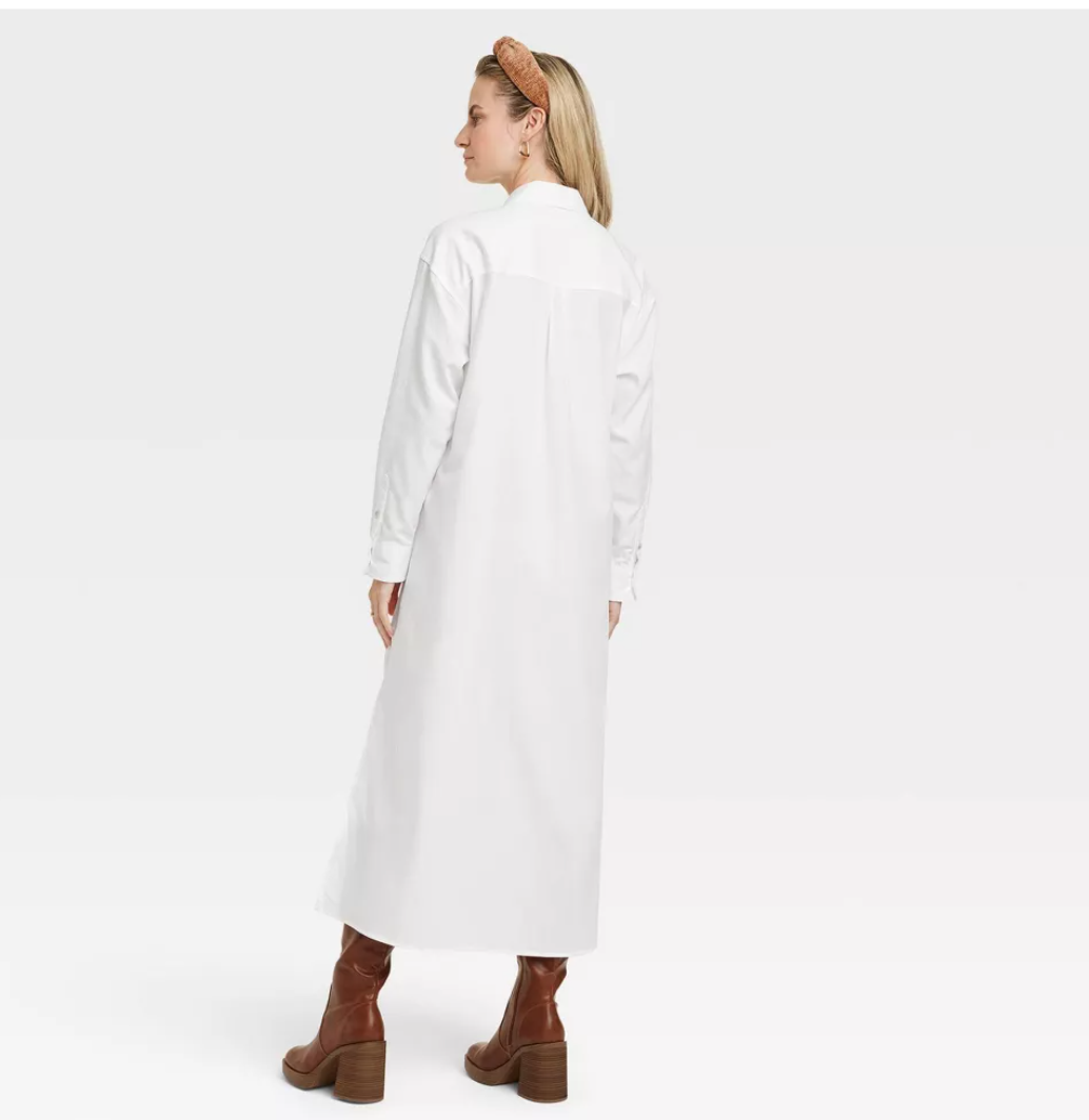 Women’s Cinch Waist Midi Shirt Dress White