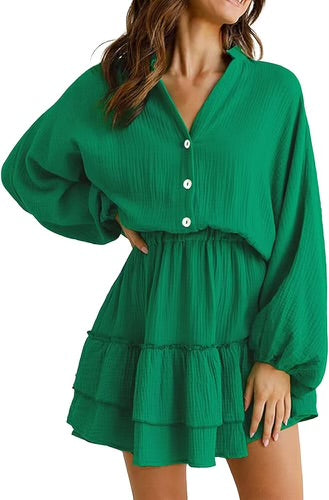 Women’s Long Sleeve Button Down Shirt Dress Green