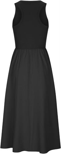Casual Sleeveless Midi Ribbed Dress Black
