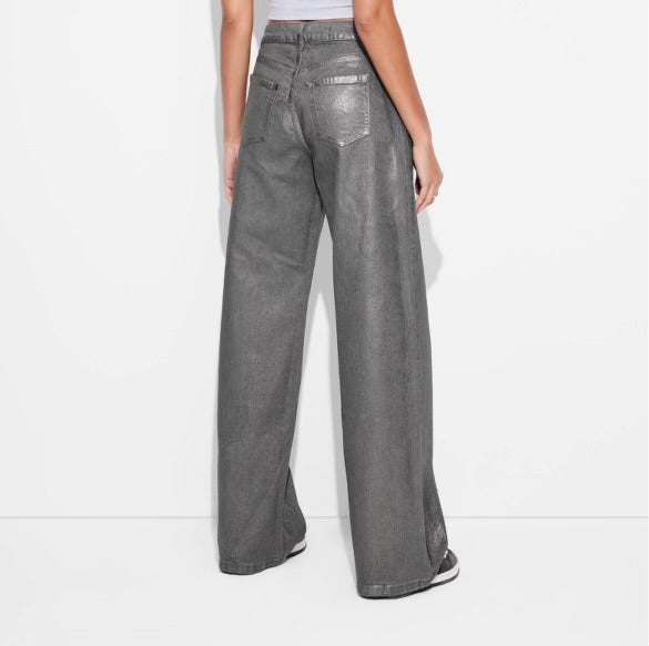 High Rise Baggy Jeans Shimmer Gray