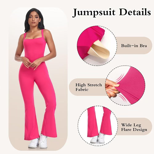 Women's One Piece Flare Jumpsuit Square Neck Bodycon
